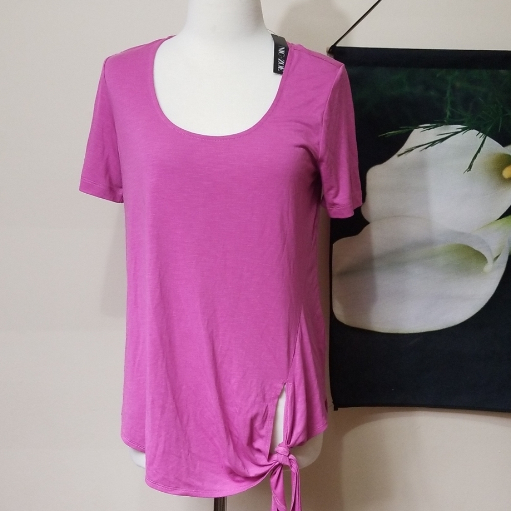 NWT Nic+Zoe Boardwalk Tie Hem Short Sleeve Top